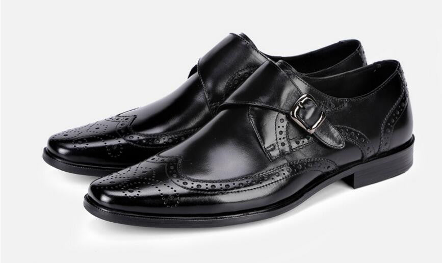 Big Buckle Monk Strap Men Brogue Shoes with Wingtip - FanFreakz