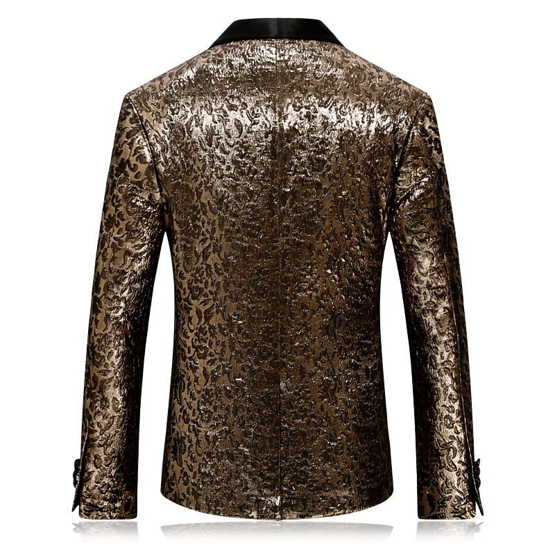 Gold Floral Fancy Shawl Collar Slim Fit Men Blazer - FanFreakz