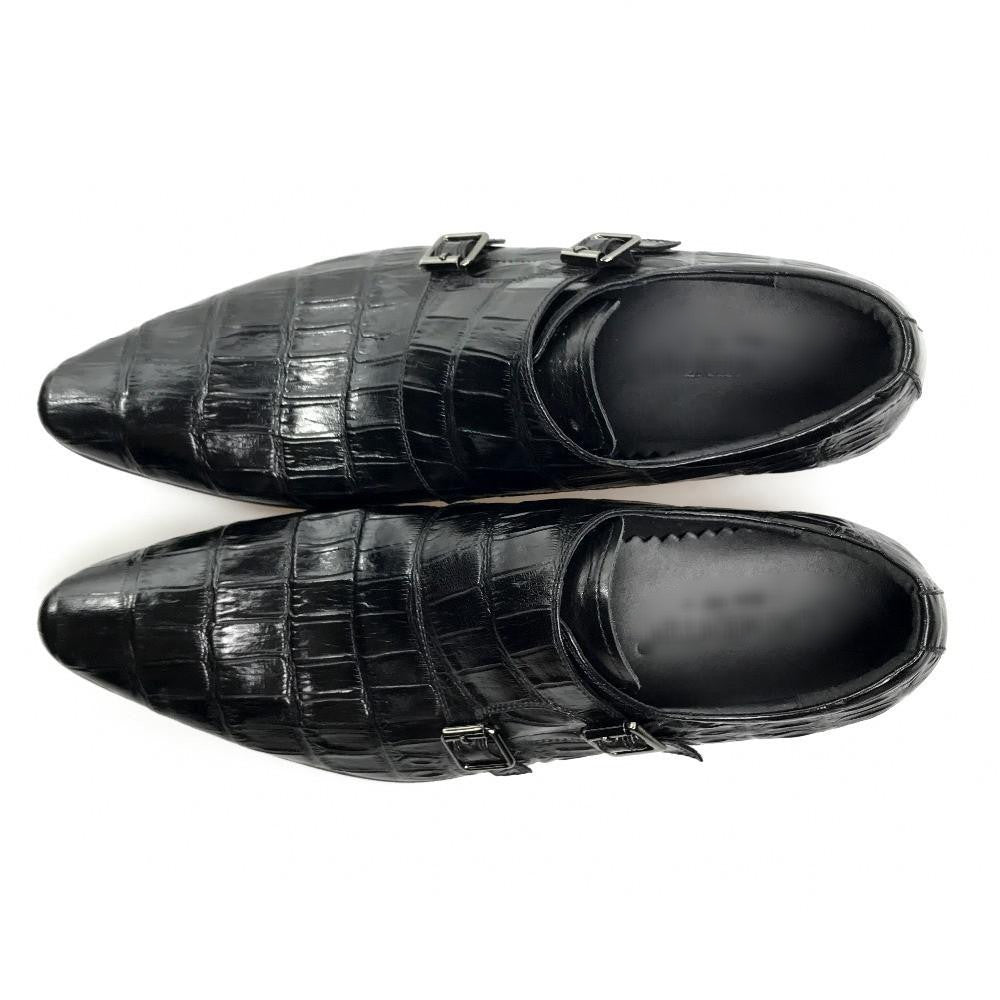 Exotic Pointed Toe Croco Pattern Double Monk Strap Men Shoes - FanFreakz