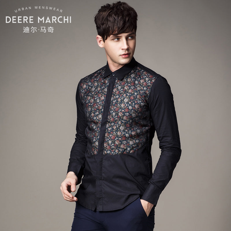 Half Chest Full Floral Printed Black Men Shirts - FanFreakz