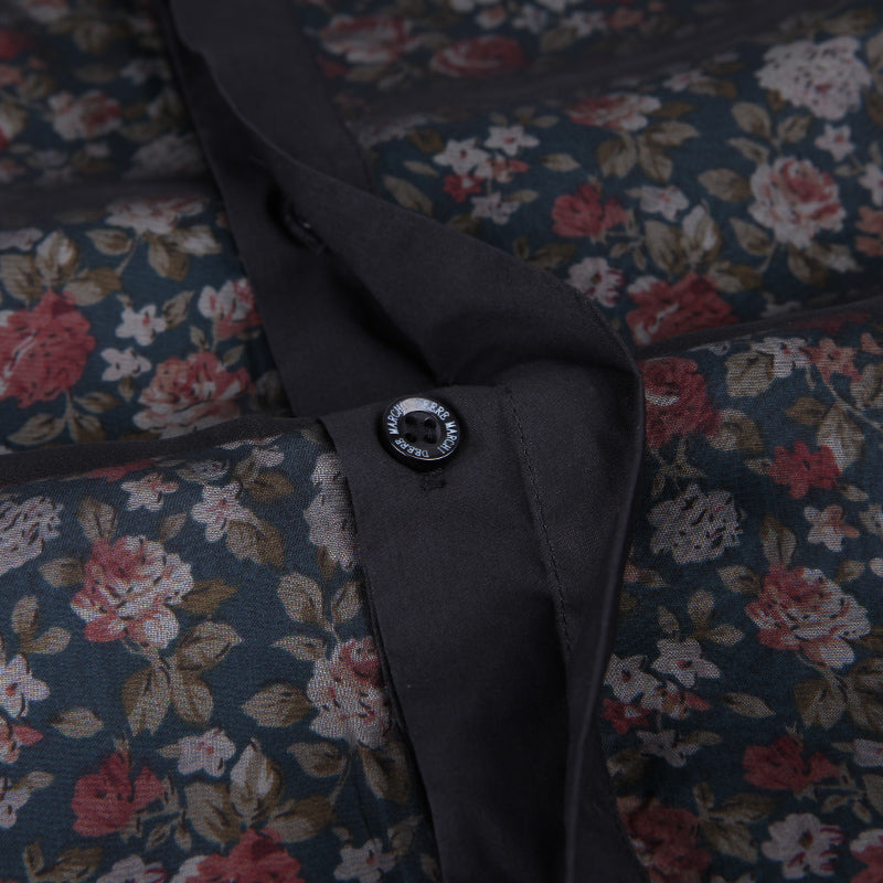 Half Chest Full Floral Printed Black Men Shirts - FanFreakz