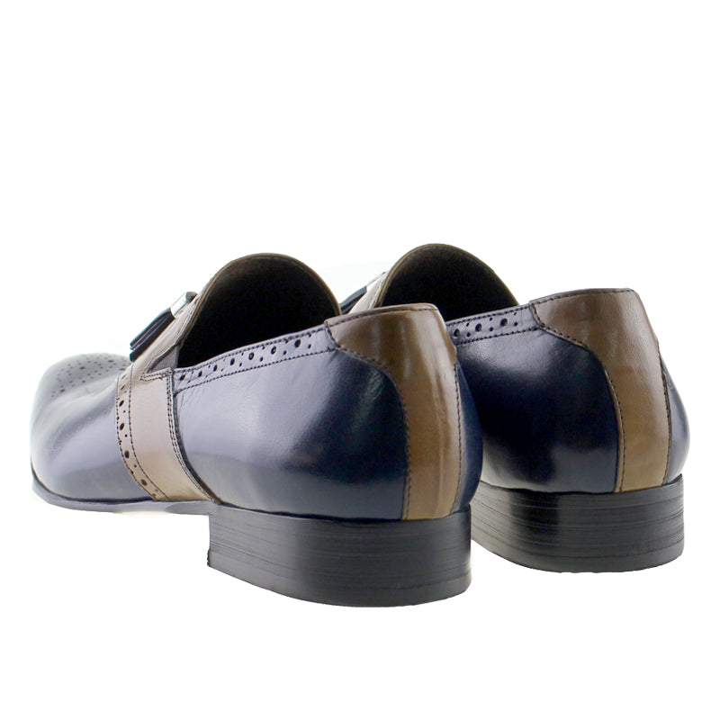 Dual Tone Patchwork Brogue Loafers Shoes With Tassels - FanFreakz