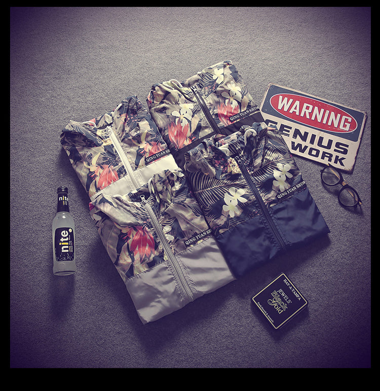 Hip Hop Style Floral Hooded Men Bomber Jacket - FanFreakz