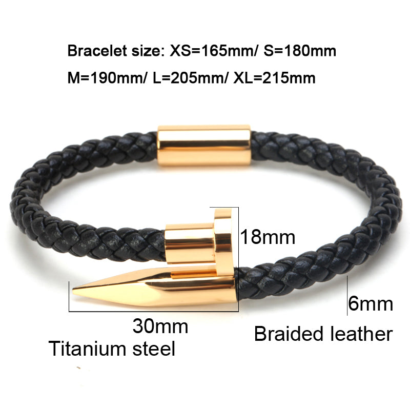 Titanium Nail Braided Leather Men Bangle Bracelets - FanFreakz