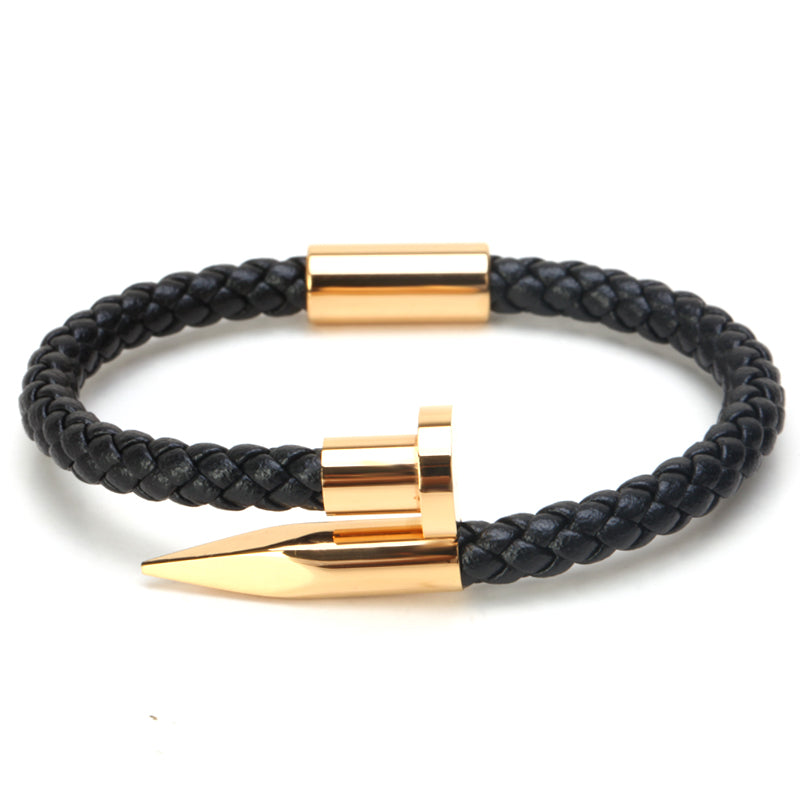 Titanium Nail Braided Leather Men Bangle Bracelets - FanFreakz