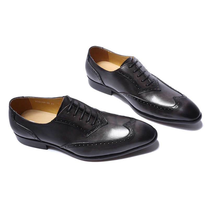 British Style Perforated Detail Men Oxford Shoes With Wingtip - FanFreakz