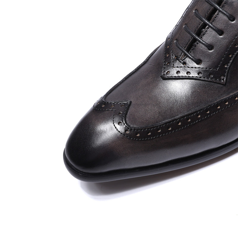British Style Perforated Detail Men Oxford Shoes With Wingtip - FanFreakz