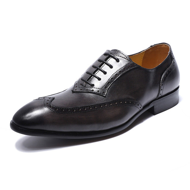 British Style Perforated Detail Men Oxford Shoes With Wingtip - FanFreakz