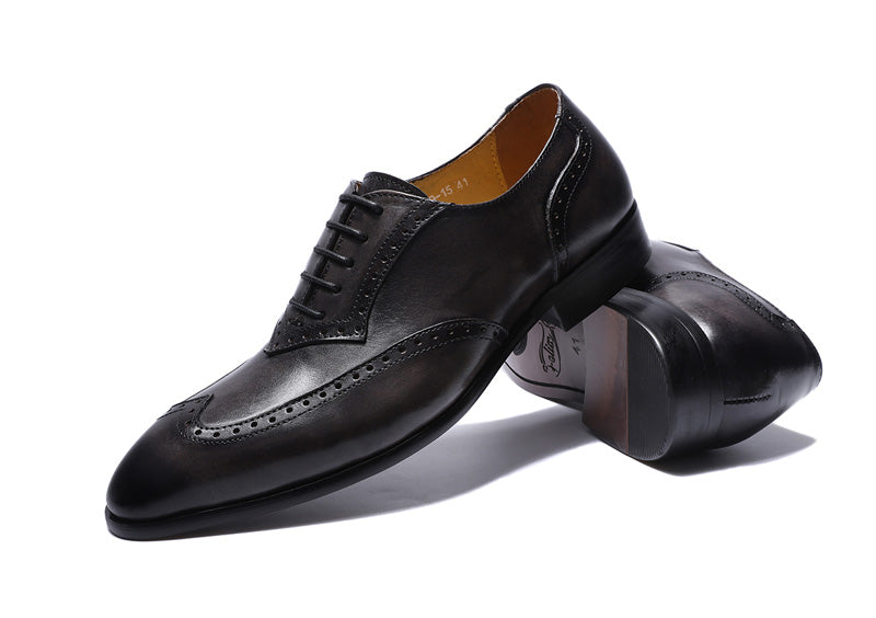 British Style Perforated Detail Men Oxford Shoes With Wingtip - FanFreakz