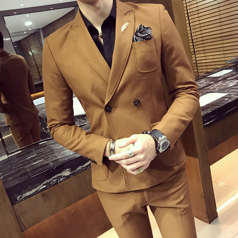 Double Breasted Fancy Side Pocket Men Slim Fit Suit - FanFreakz
