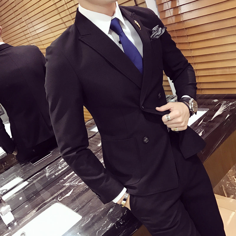 Double Breasted Fancy Side Pocket Men Slim Fit Suit - FanFreakz