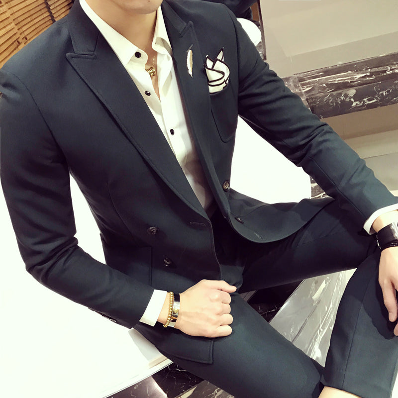 Double Breasted Fancy Side Pocket Men Slim Fit Suit - FanFreakz