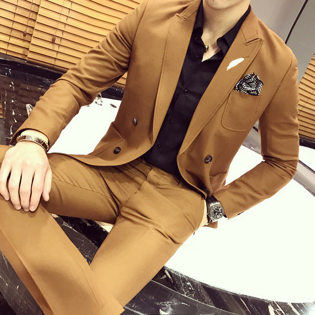 Double Breasted Fancy Side Pocket Men Slim Fit Suit - FanFreakz