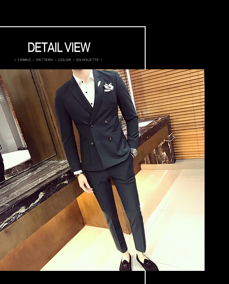Double Breasted Fancy Side Pocket Men Slim Fit Suit - FanFreakz