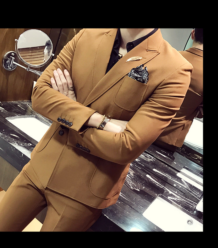 Double Breasted Fancy Side Pocket Men Slim Fit Suit - FanFreakz