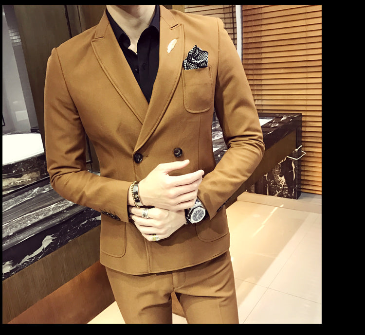 Double Breasted Fancy Side Pocket Men Slim Fit Suit - FanFreakz