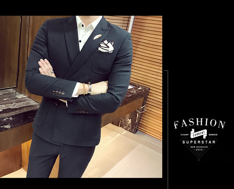 Double Breasted Fancy Side Pocket Men Slim Fit Suit - FanFreakz