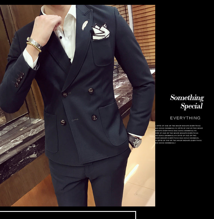 Double Breasted Fancy Side Pocket Men Slim Fit Suit - FanFreakz