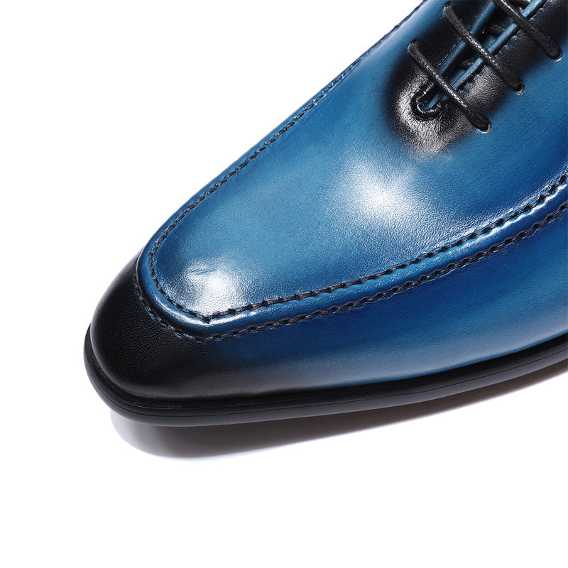 Blue Lace Up Men Oxford Shoes with Side Stitch Detail - FanFreakz