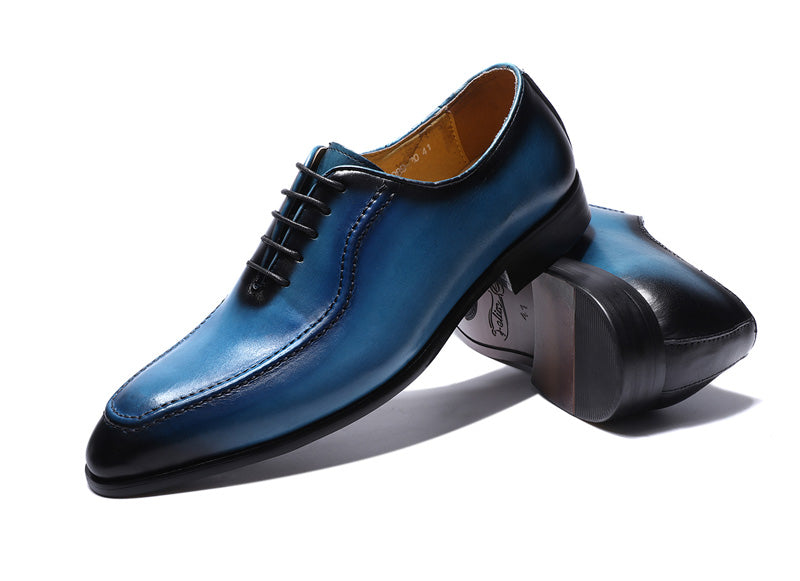 Blue Lace Up Men Oxford Shoes with Side Stitch Detail - FanFreakz