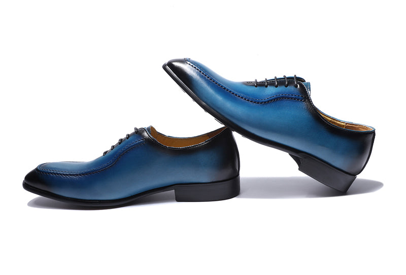 Blue Lace Up Men Oxford Shoes with Side Stitch Detail - FanFreakz