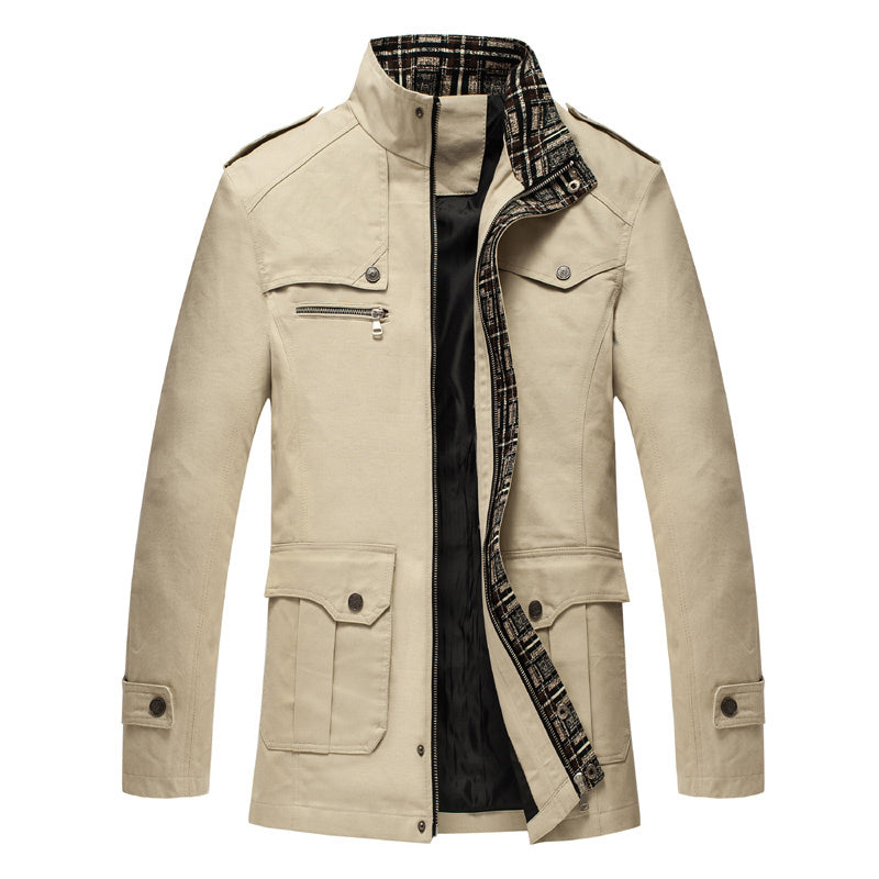 Vintage Military Style Men Jacket with Two Sides Pockets - FanFreakz