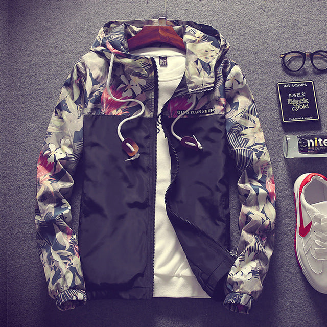 Hip Hop Style Floral Hooded Men Bomber Jacket - FanFreakz