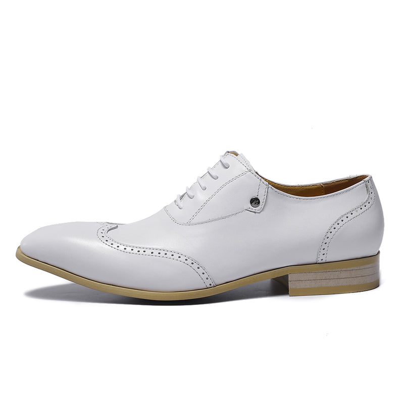 Perforated Wingtip Detail White Lace Up Men Shoes - FanFreakz