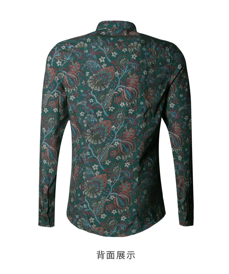 Bold Color with Floral Pattern Detail Men Long Sleeves Slim Fit Shirt - FanFreakz