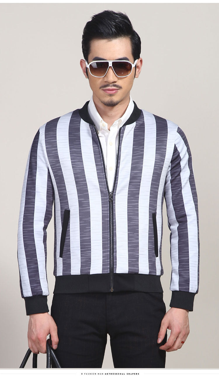 Big Vertical Stripes Korean Style Men Slim Fit Jacket - FanFreakz