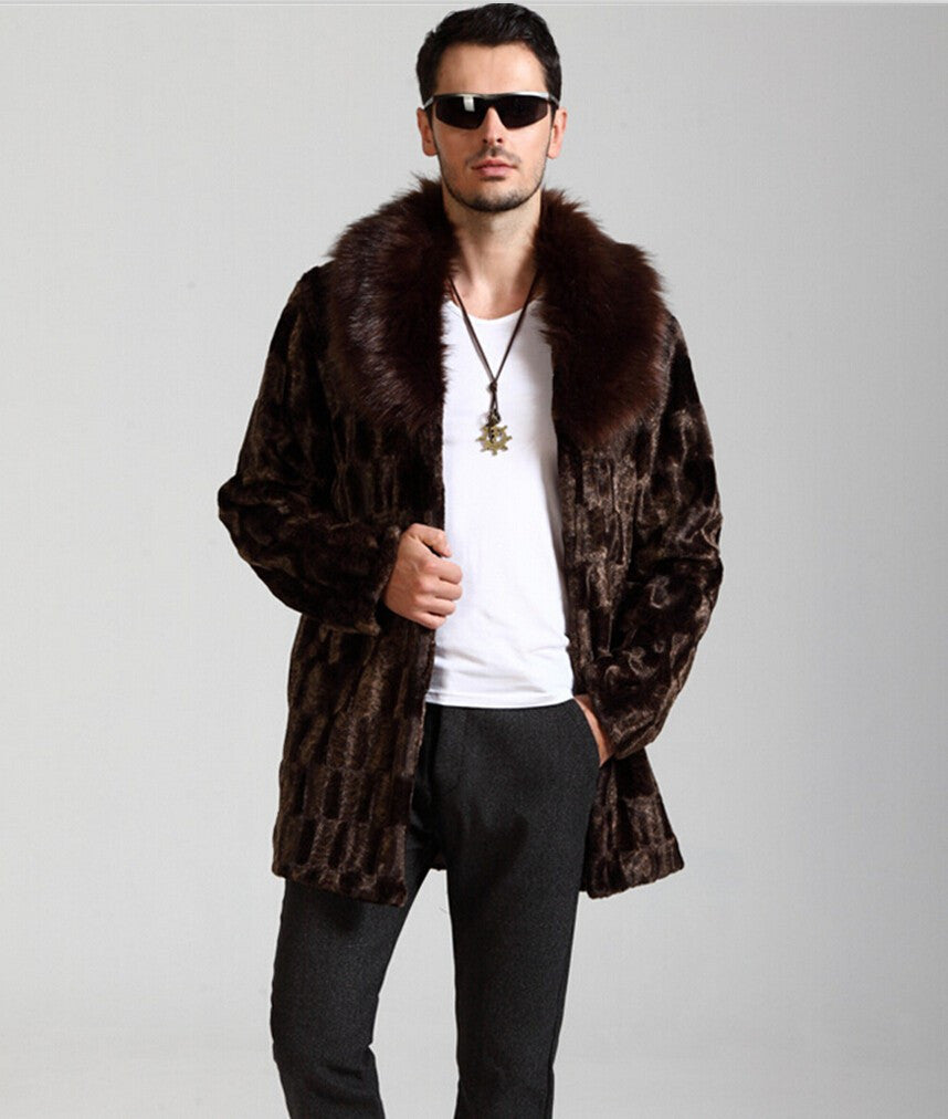 Brown Warm Winter Men Faux Fox Fur Jacket - FanFreakz