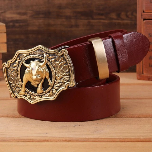 Bulls Head Big Buckle Men Leather Belt