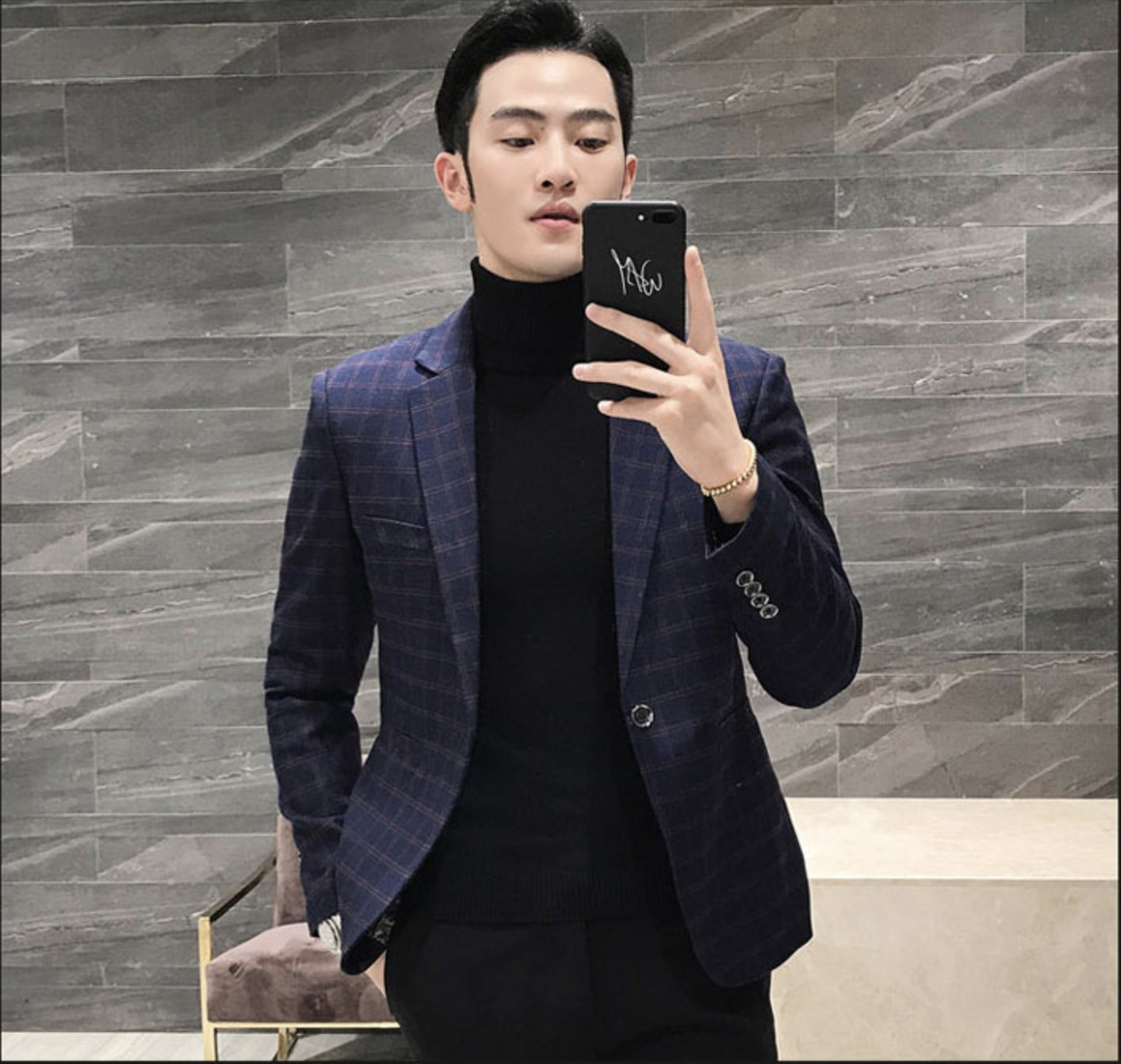 Elegant British Plaid Style Slim Fit Men Blazer - FanFreakz