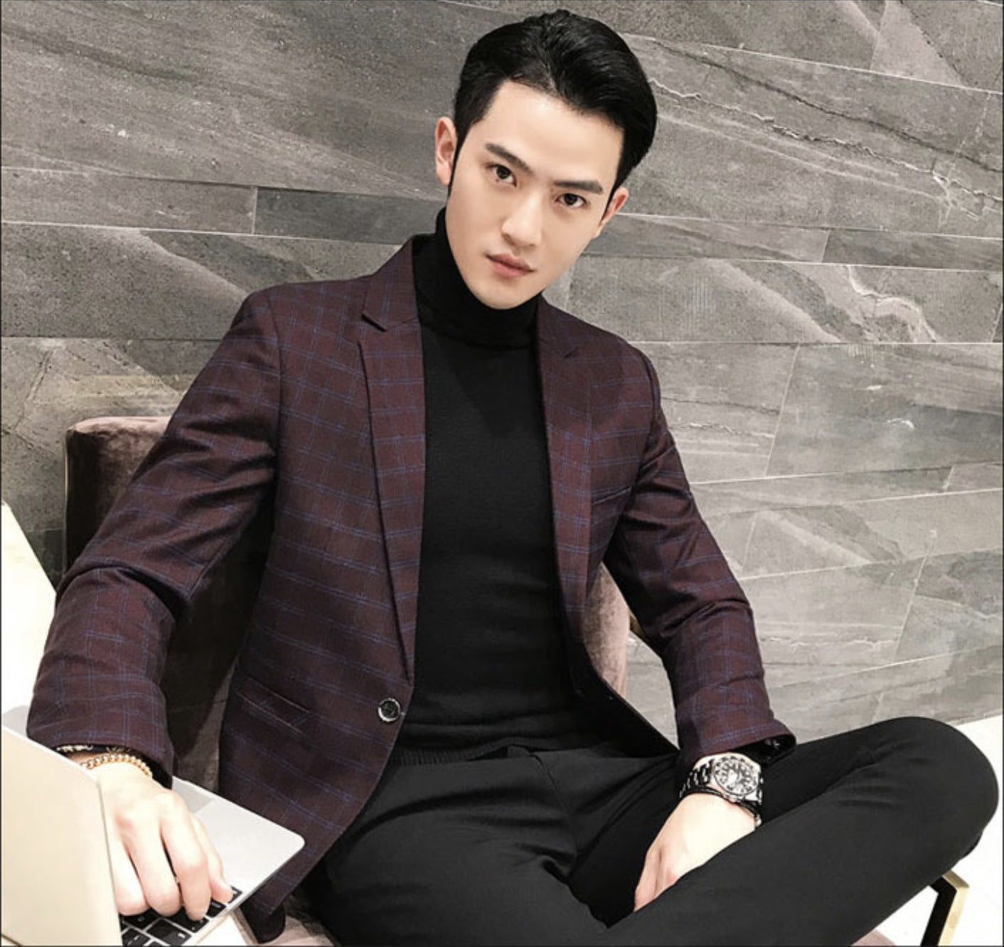 Elegant British Plaid Style Slim Fit Men Blazer - FanFreakz