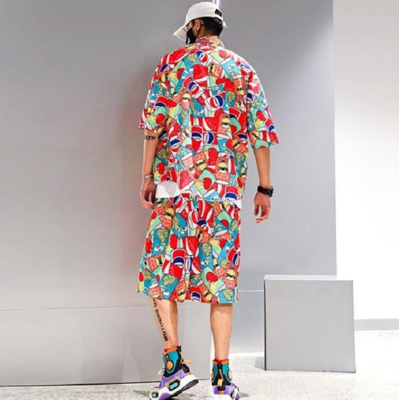 Soda Cans Pattern Two Piece Shirt Set