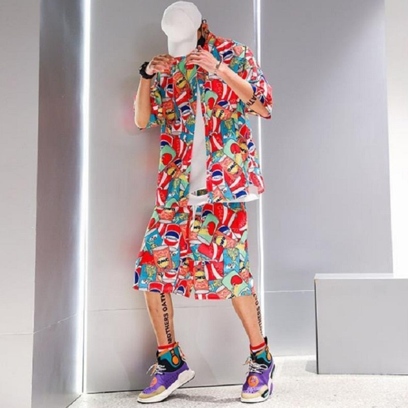 Soda Cans Pattern Two Piece Shirt Set