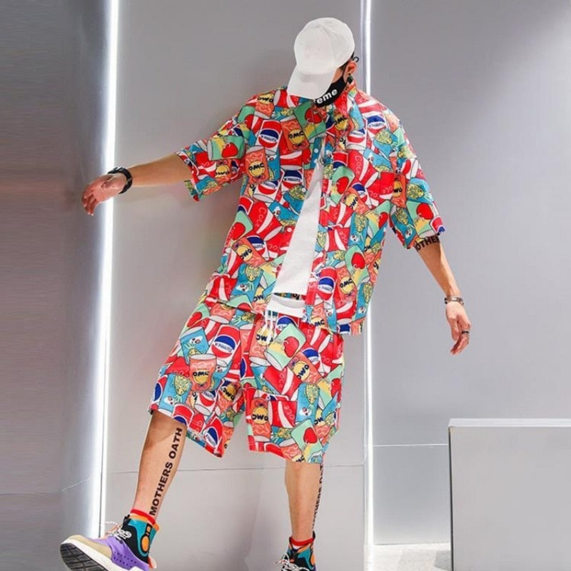 Soda Cans Pattern Two Piece Shirt Set