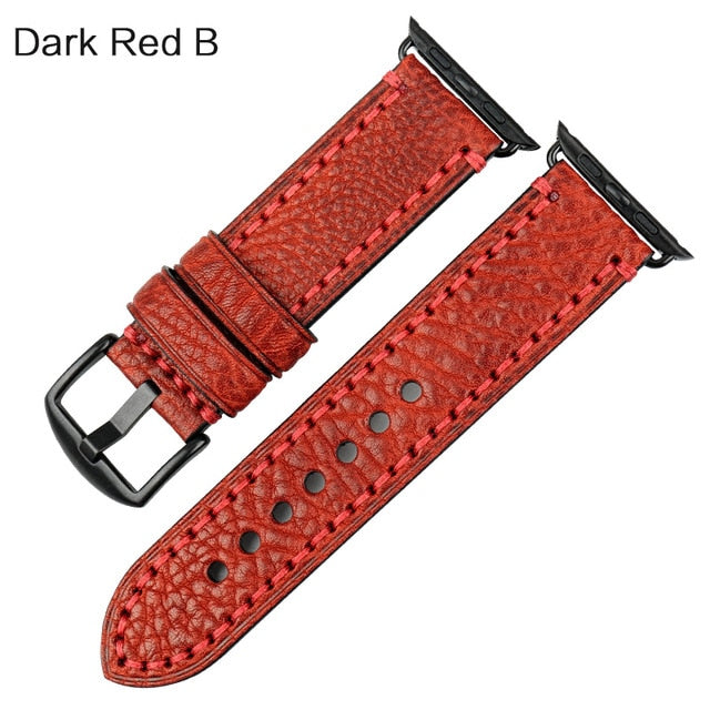 Big Stitches with Bold Color Apple Watch Leather Strap