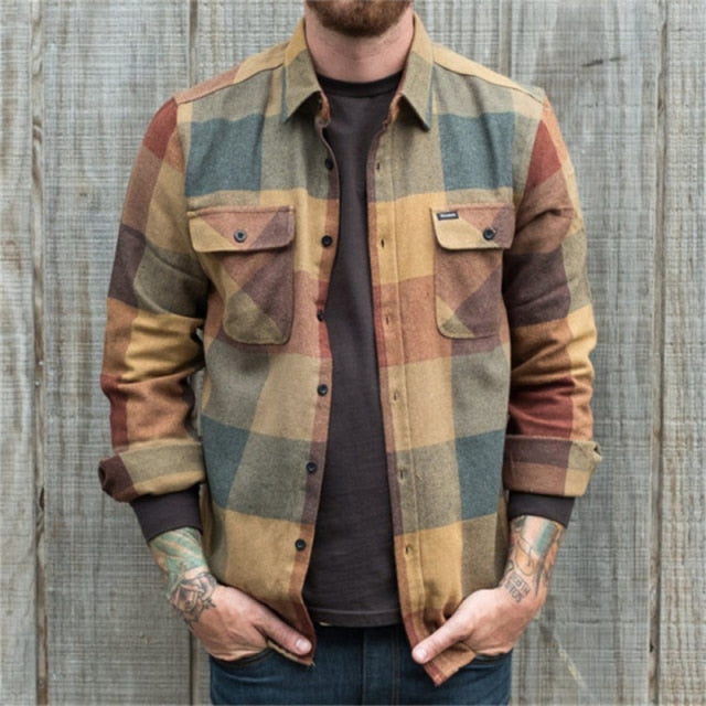 Vintage Plaid Pattern Buttoned Shirts