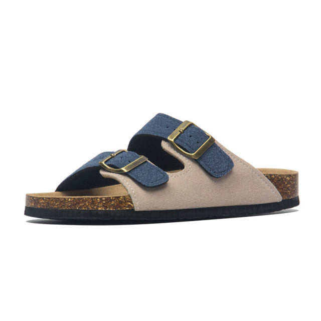 Wood Cork Suede Buckle Flip-Flops Sandals