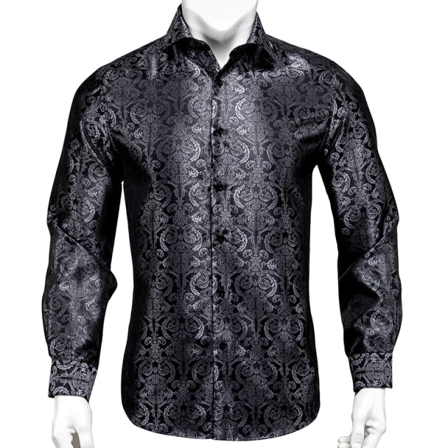 Camisa de seda brillante con decoración Paisley vertical
