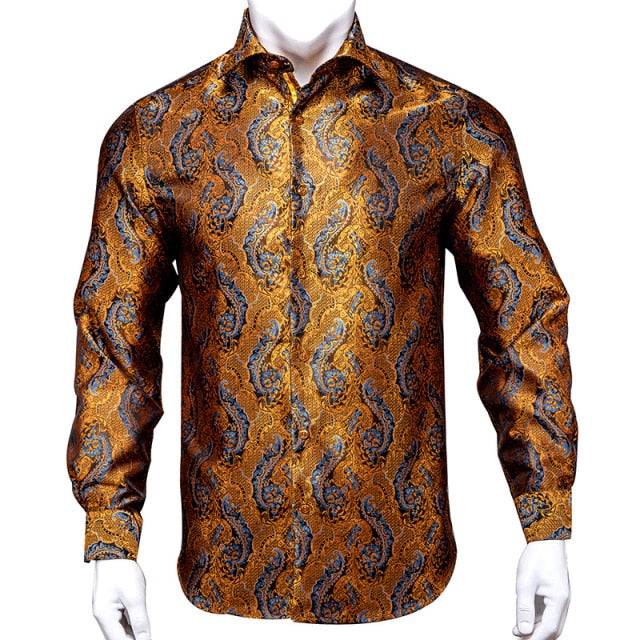 Camisa de seda brillante con decoración Paisley vertical