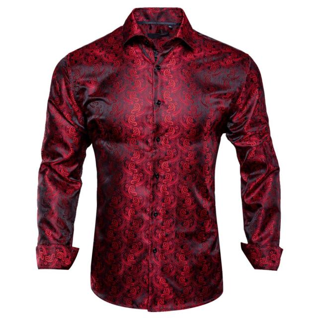 Camisa de seda brillante con decoración Paisley vertical