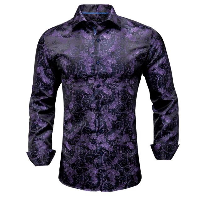 Camisa de seda brillante con decoración Paisley vertical