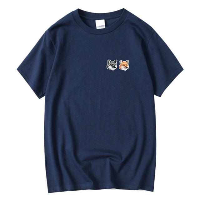 Fox Embroidery Patch Cotton T-Shirt