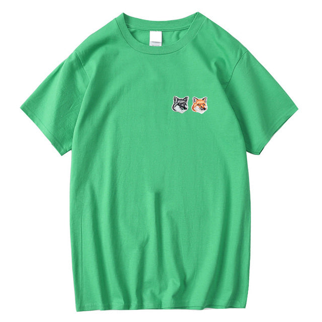 Fox Embroidery Patch Cotton T-Shirt