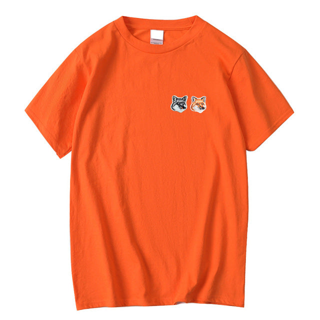Fox Embroidery Patch Cotton T-Shirt