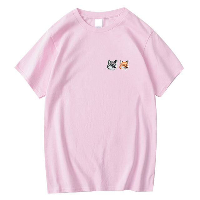 Fox Embroidery Patch Cotton T-Shirt