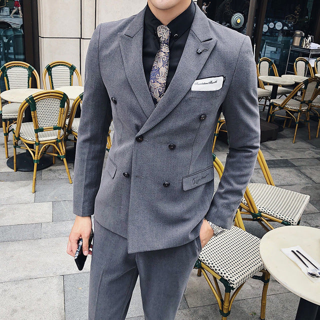 Luxury Italian Style Men Double Breasted Slim Fit Suit Set