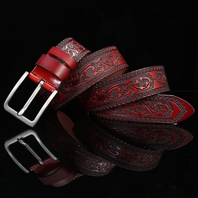 Gothic Style Pop Up Floral Leather Embossed Men Belt - FanFreakz